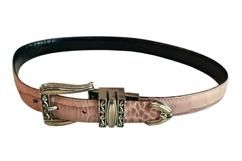 Brighton Women's Belt 35" Reversible Black & Tan/Pink Croc Silver Gold E - Image 3 of 4