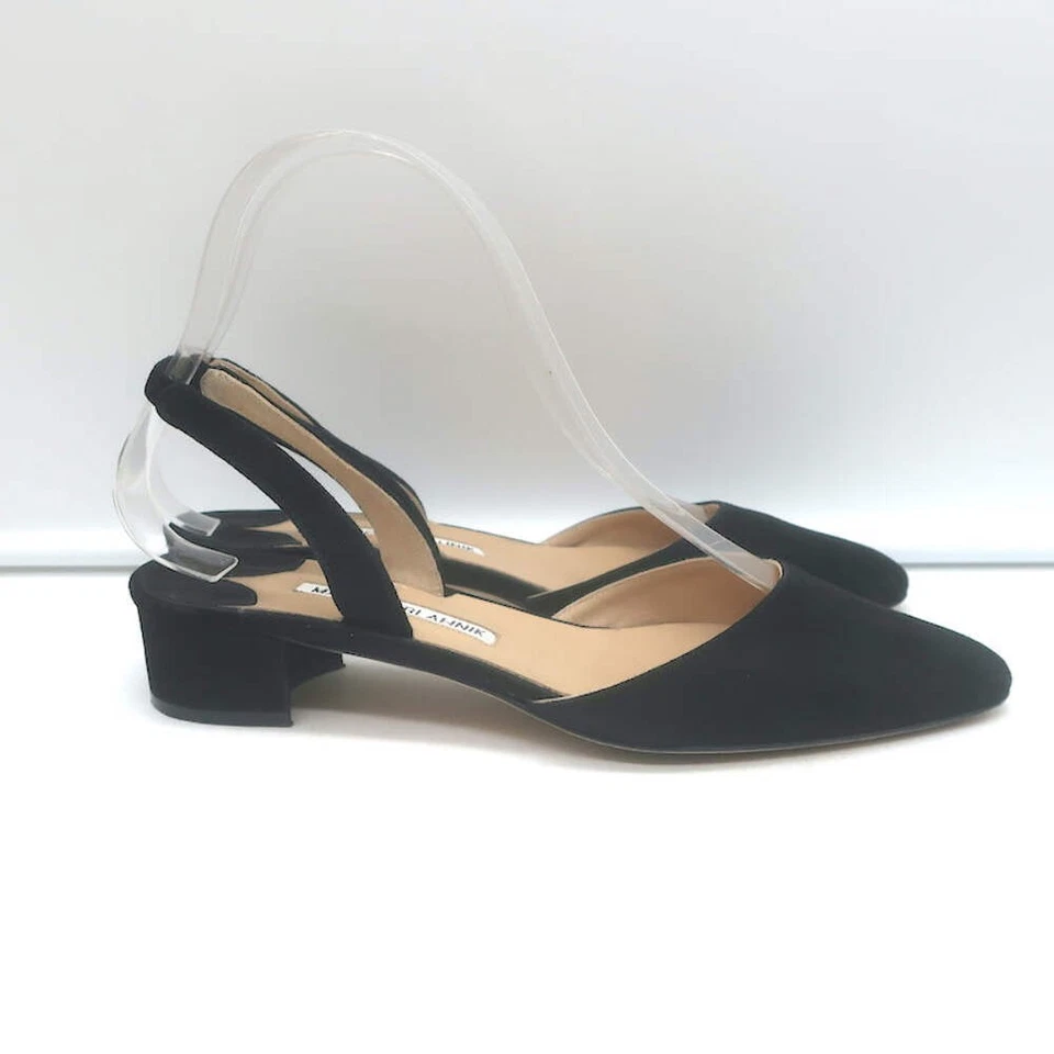 Manolo Blahnik Aspro 低跟露背高跟鞋黑色麂皮绒 35 码 — 第 2/4 张图片