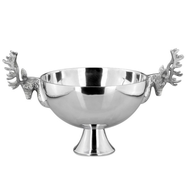 Dekoschale Hirsch Silber 50Cm Rund Aluminium Landhaus Schale Auf Hohem Fuß XL-image