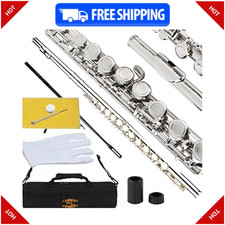 Glory Closed Hole C Flute With Case, Tuning Rod and Cloth, Gloves, Nickel Siver