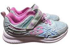 Skechers Girls Sneakers US 2.5 Pink Blue Star Hook Loop Lights Not Working