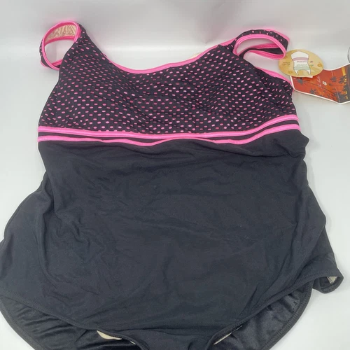 NWT Avenue 1 Piece Bathing Suit Black Hot Neon Pink Sz 26 Maillot