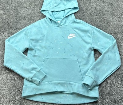 Nike Hoodie Youth XL Blue Allover Swoosh Print Fleece Sweatshirt DD7317-482