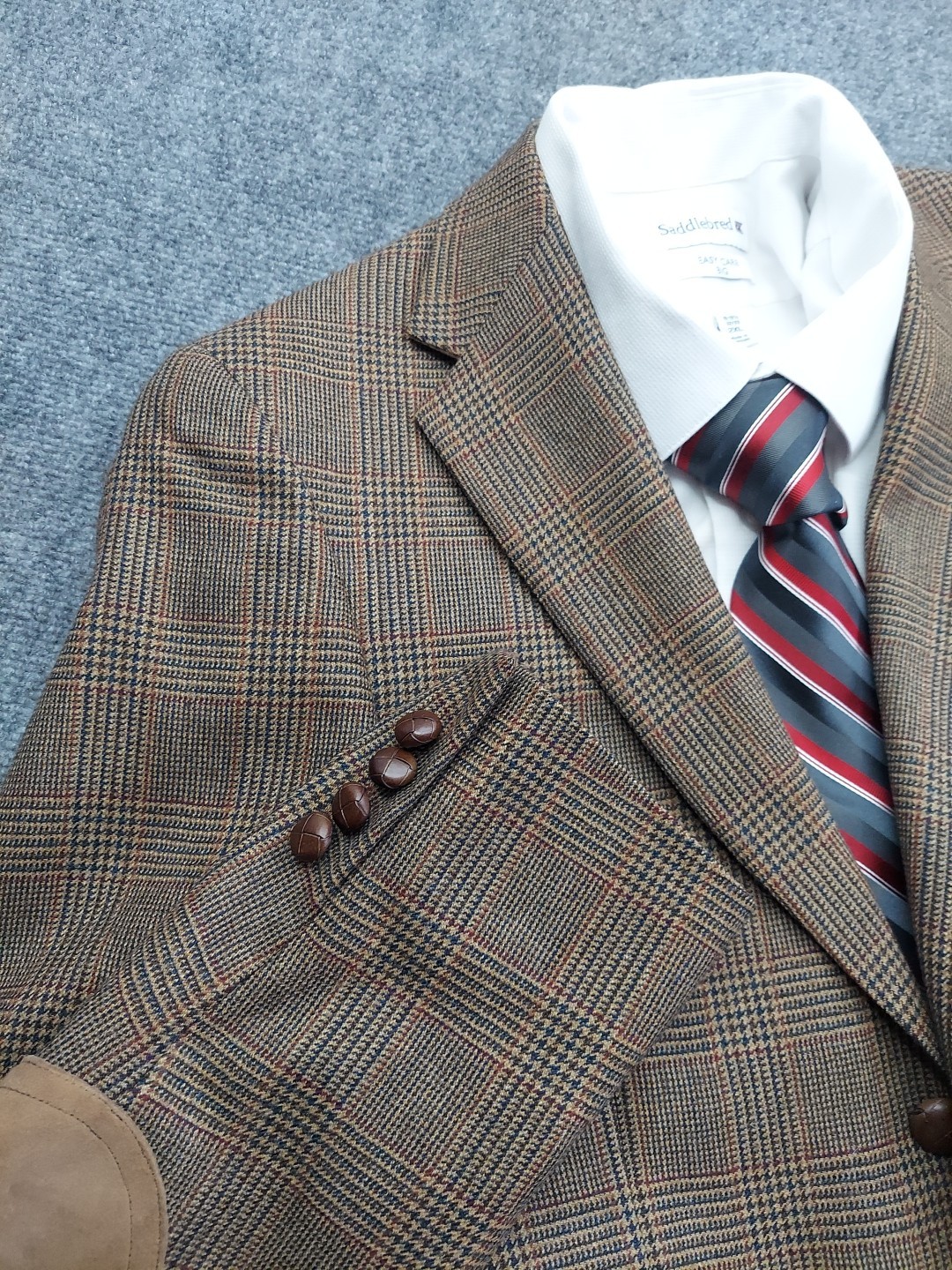 Vtg Austin Reed Jacket Blazer 36 R Brown Houndstooth Tweed Elbow Patch USA Made