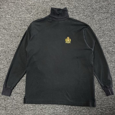 Vintage Polo Ralph Lauren Black Turtleneck Shirt Academia Heritage Crest Sz M