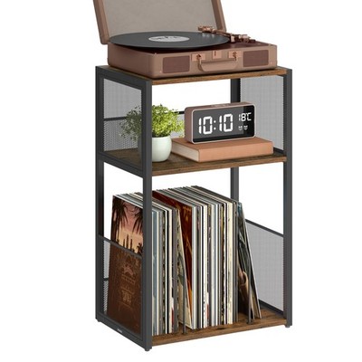 Rustic Brown 3Tier Record Player Stand Vinyl Storage End Table ULET275K01