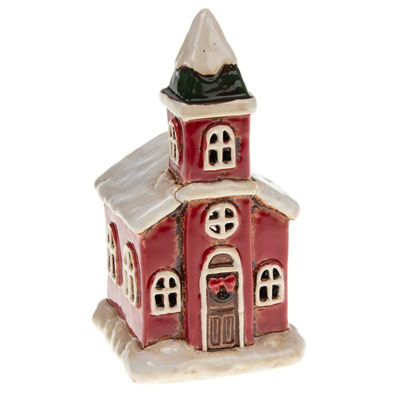 Village Pottery Christmas Church Tea Light Candle Holder