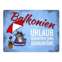 Balkonien Urlaub Metallschild XL In 21X28 Cm Mit Seeleopard Auf Dem Balkon