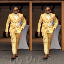 Men's Suits Fashion Blazer Satin Silk Splicing Color Party Prom 2 Pcs Men Tuxedo