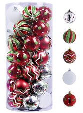 Christmas Ornaments Tree Decorations, 35ct Red Green White Shatterproof Large...