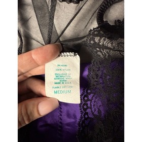 Vtg Purple Nylon Black Lace Teddy Romper Sissy Medium Vamp Goth Ruffle High Cut