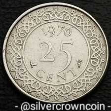 Suriname 🇸🇷 25 Cents 1976 Cock. KM#14. Quarter Dollar coin. Supporters. 25d.