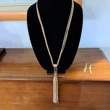 Necklace and Earrings Set Triple Chain Goldtone Tassels Under 20