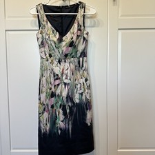 Elie Tahari Navy Floral Abstract Sz 0 Dress Midi Sleeveless Lined Wedding Party