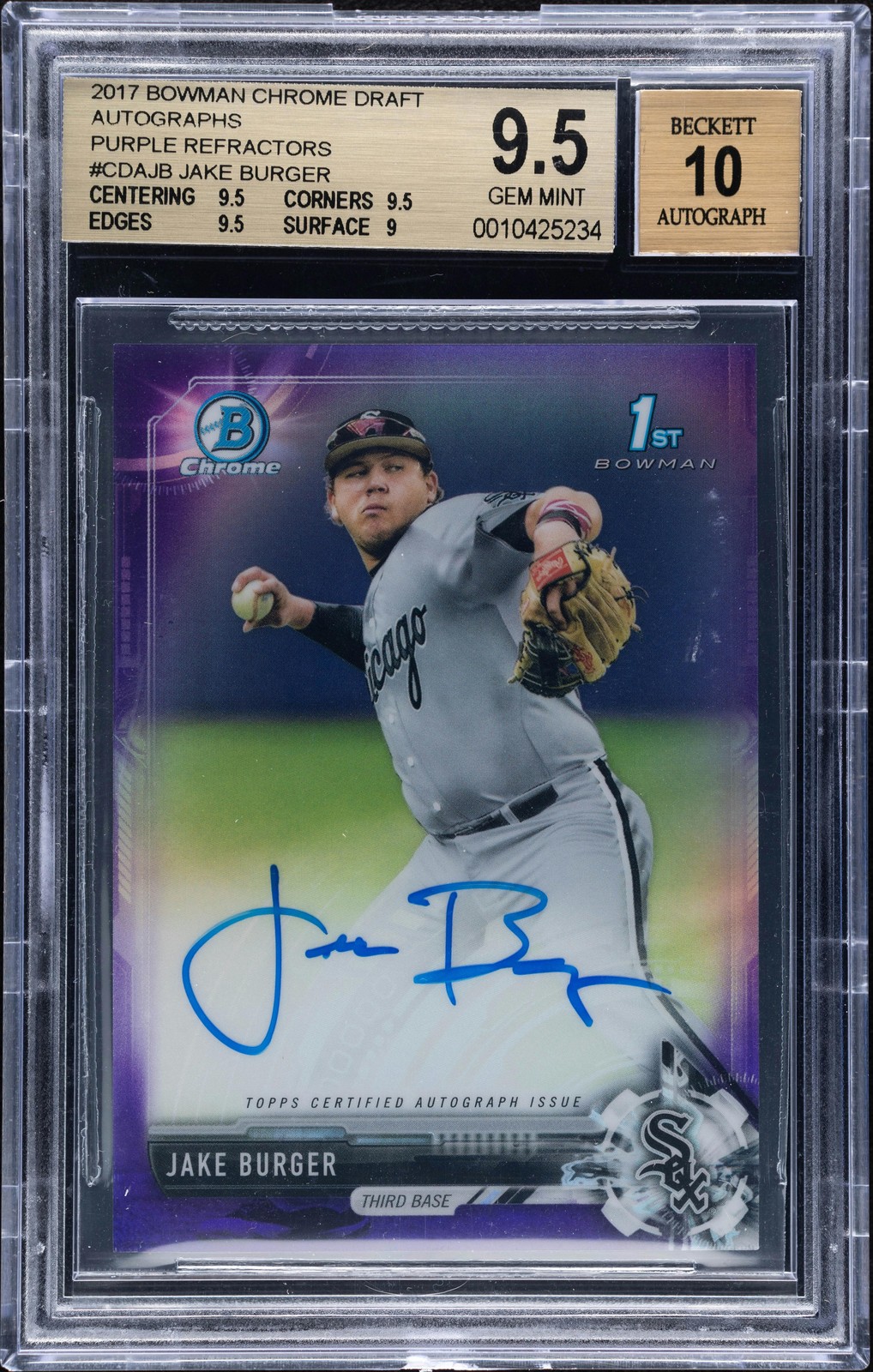 2017 Bowman Chrome Draft Jake Burger Pick Auto Purple Refractor /250 BGS 9.5/10