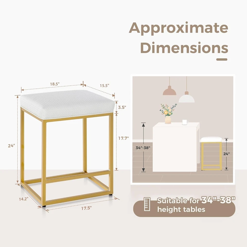 24" Kitchen Bar Stools Set of 3 White & Gold Counter & Bar Height Stools - Image 4 of 4