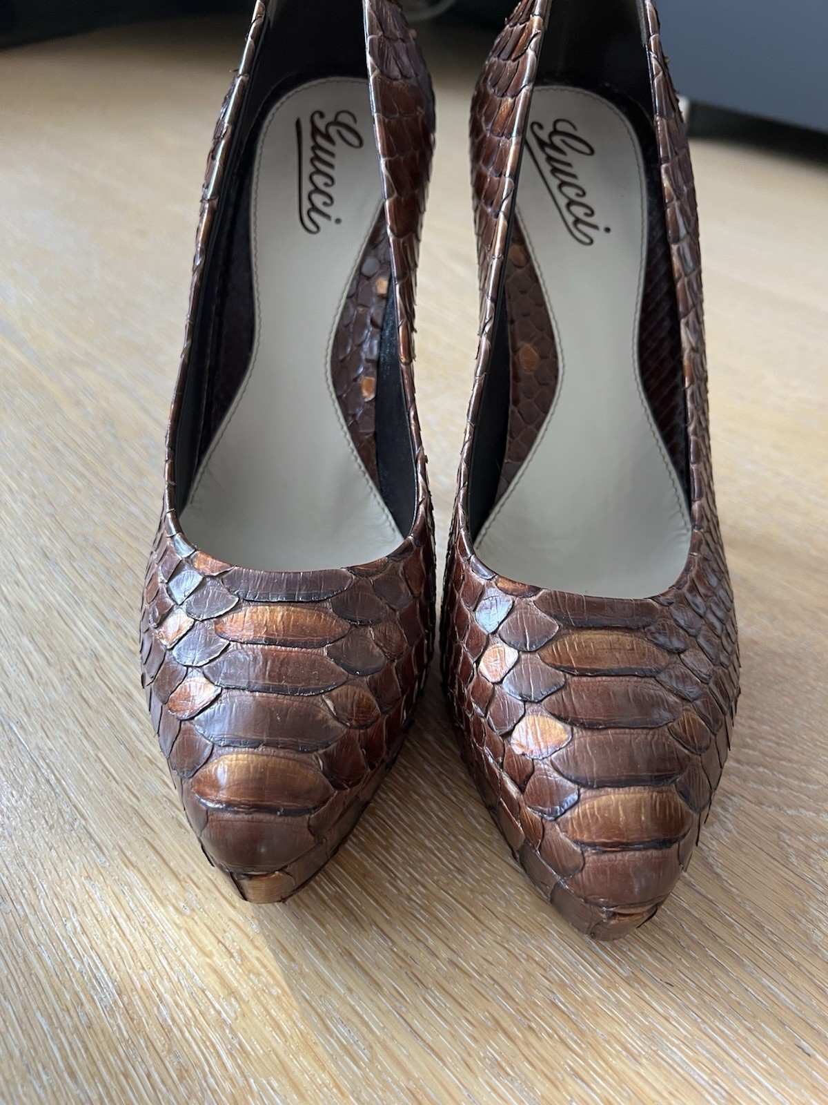 Gucci Brown Bronze Python platform pumps, Size 40 - image 2