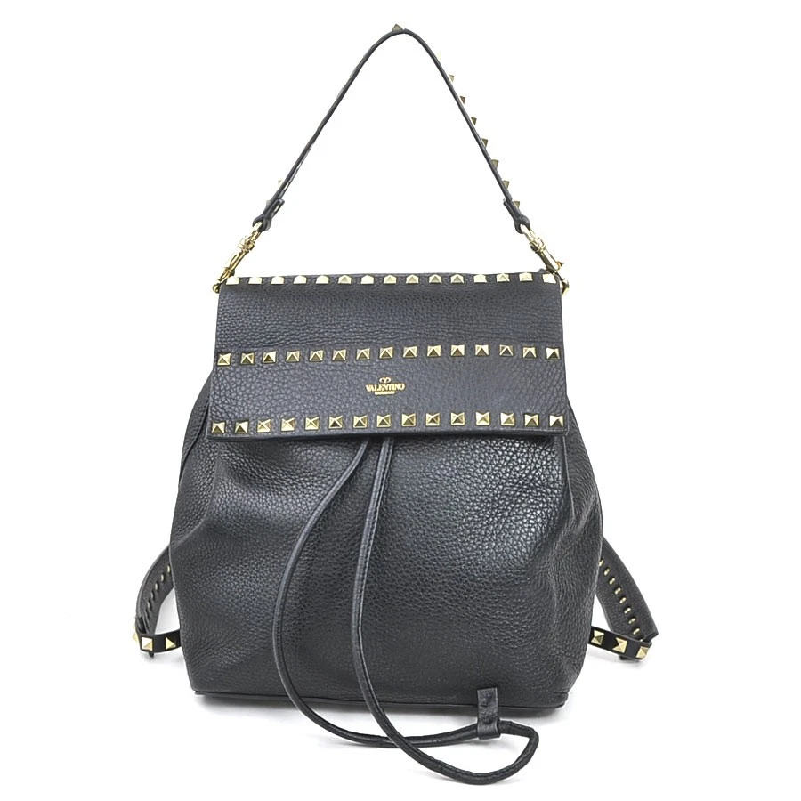 Valentino — Auth Valentino Garavani Rockstuds Backpack Black/Gold Leather/Metal - r10651g