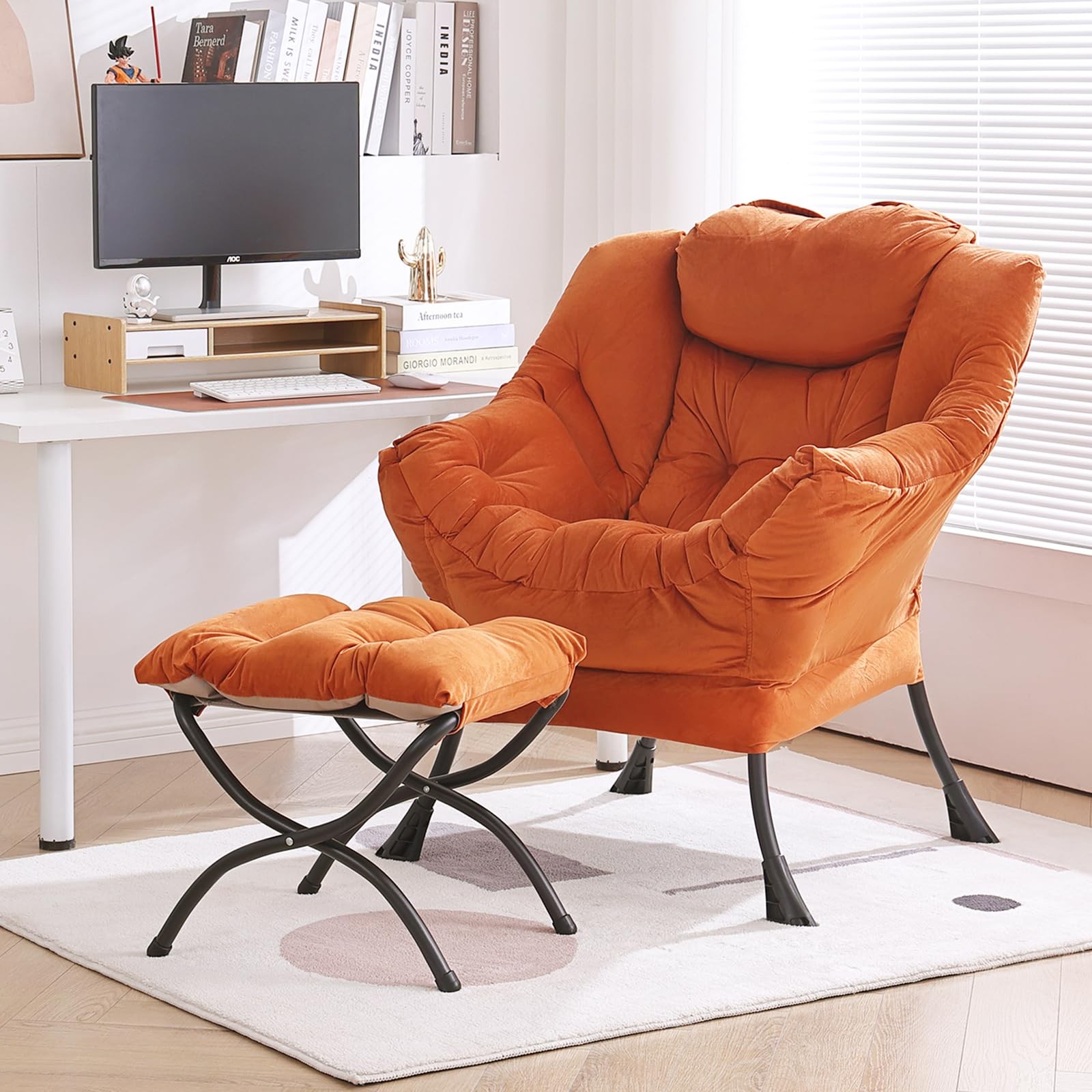 With Ottoman, Modern Accent Chair With Armrests And A Side P