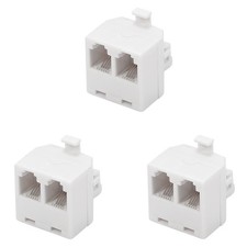 3 Pack White 2 Way Duplex Jack Phone Wall Adapter - RJ11 Converter Splitter f...