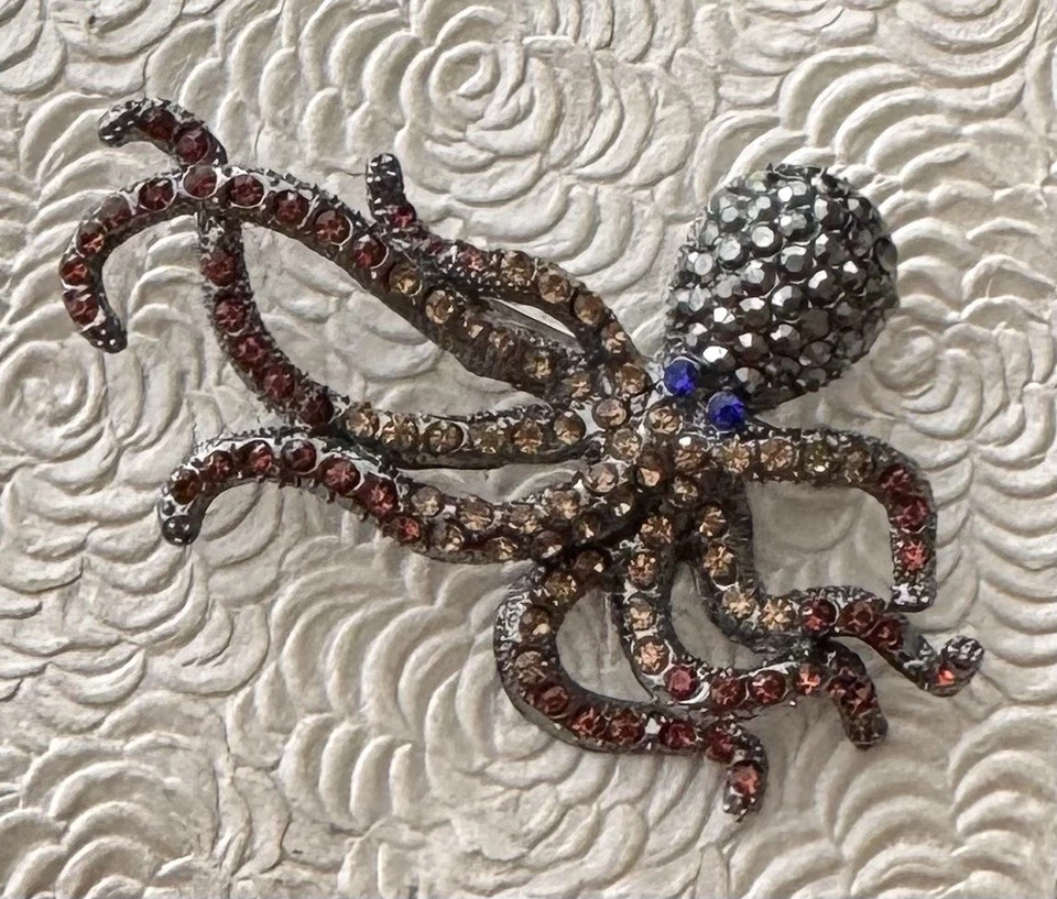 Осьминог брошь / подвеска эмаль на металле с кристаллами - Изображение 4 из 4