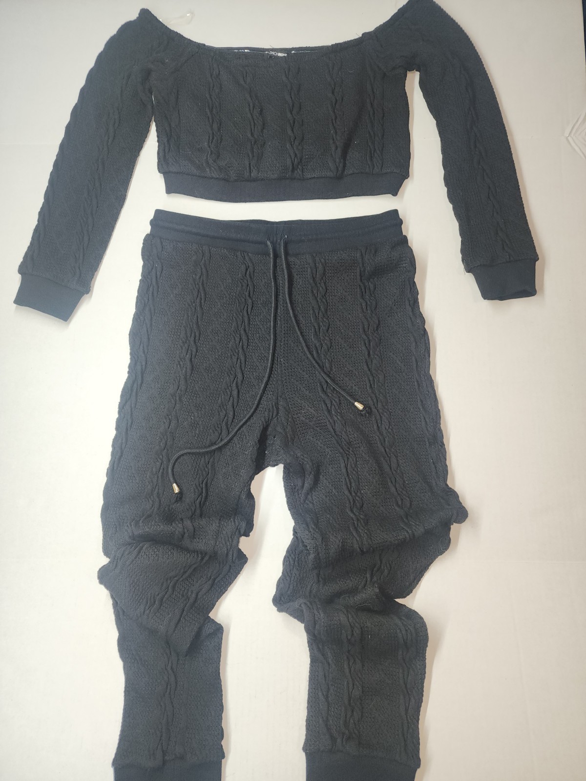 Fashion Nova 2-pc Cable Knit Joggers And Off Shoulder Crop Top Size L