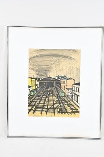 Q39E57 Bernard Buffet (1928 1999) Color Lithograph Engine Shed Hand Signed