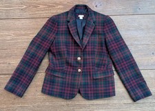 J. Crew women's size 6 tartan plaid wool blend blazer in green, blue, red EUC