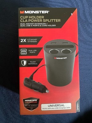 Monster Cup Holder Power Splitter Cigarette lighter splitter USB charger New