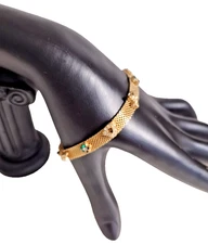 Vintage Goldette Victorian Revival Signed Bracelet Faux Seed Pearl Gold Tone