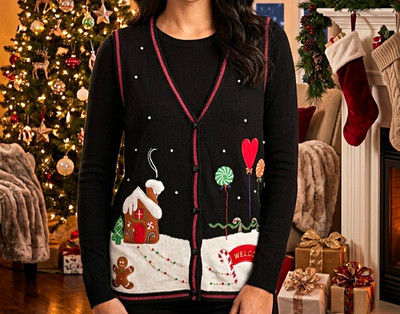 It's Our Time Holiday Christmas Wool Blend Knit Button-Front Sweater Vest M