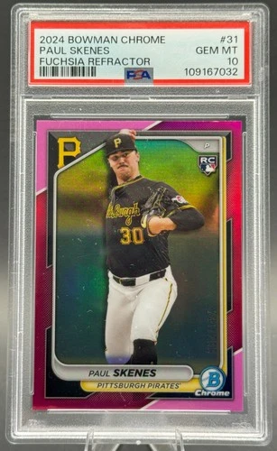 Graded PSA 10 2024 Bowman Chrome Fuchsia Refractor #31 Paul Skenes RC Rookie