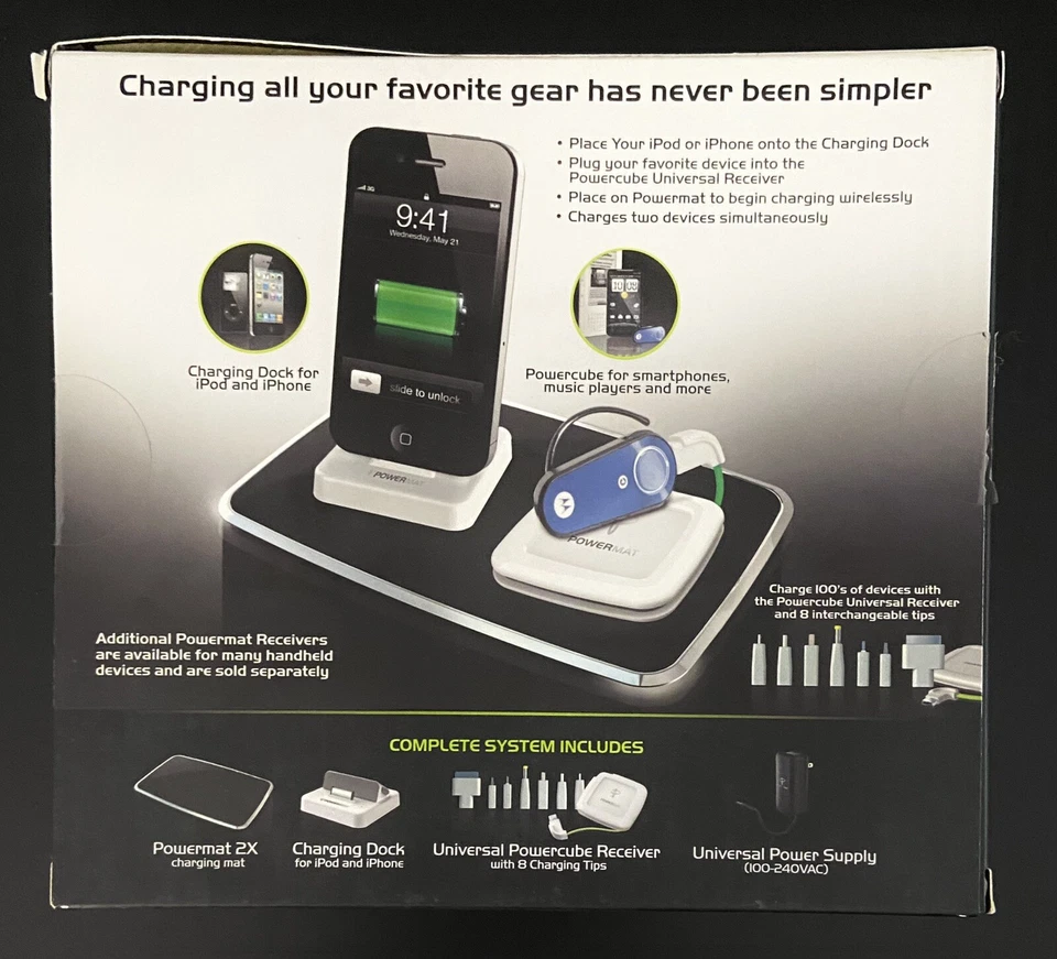 Alfombrilla de carga inalámbrica PowerMat PMM-2PB-B32, PowerCube con puntas y base Apple Foto 2 de 4
