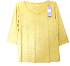$138 NWT Eileen Fisher Silk Cotton Jersey PARROT Scoop Neck 3/4 Seelve Top M L