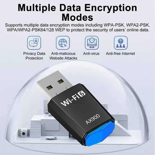 USB WiFi 6 Adapter 900Mbps Dual Band 2.4/5Ghz Wireless Network Dongle 802.11ax - Zdjęcie 6 z 11
