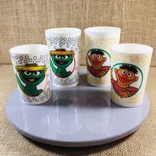 Vtg Sesame Street Bert ErnieOscar The Grouch Cups SET OF 4