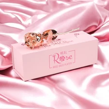 100% Natural Rose Dipped in Rose Gold, Short Stem 7" tall, Anniversary, Proposal