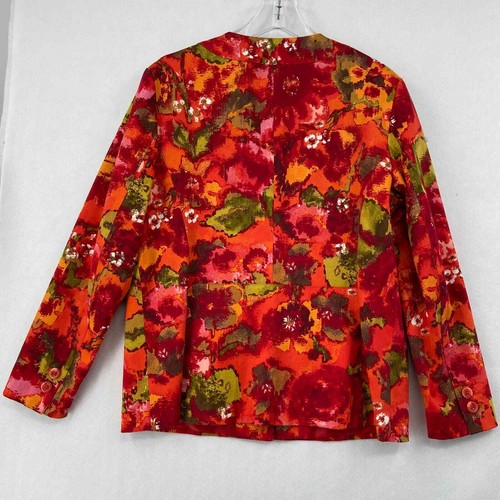 Chico's Blazer Jacke Knopfleiste orange rot geblümt komplett gefüttert US Größe L - Bild 5 von 12