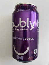 Unopened can of blackberry Bubly (Canada, bilingual, ciao on the tab)