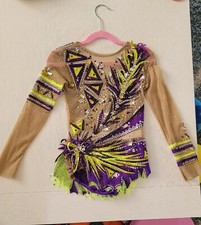rhythmic gymnastics leotard girls Neon Yellow  Bright Purple With Crystals