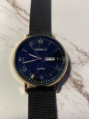 TISSELLY Men's Round shaped Dress Waterproof Watch Glitter Diamond Face NEW