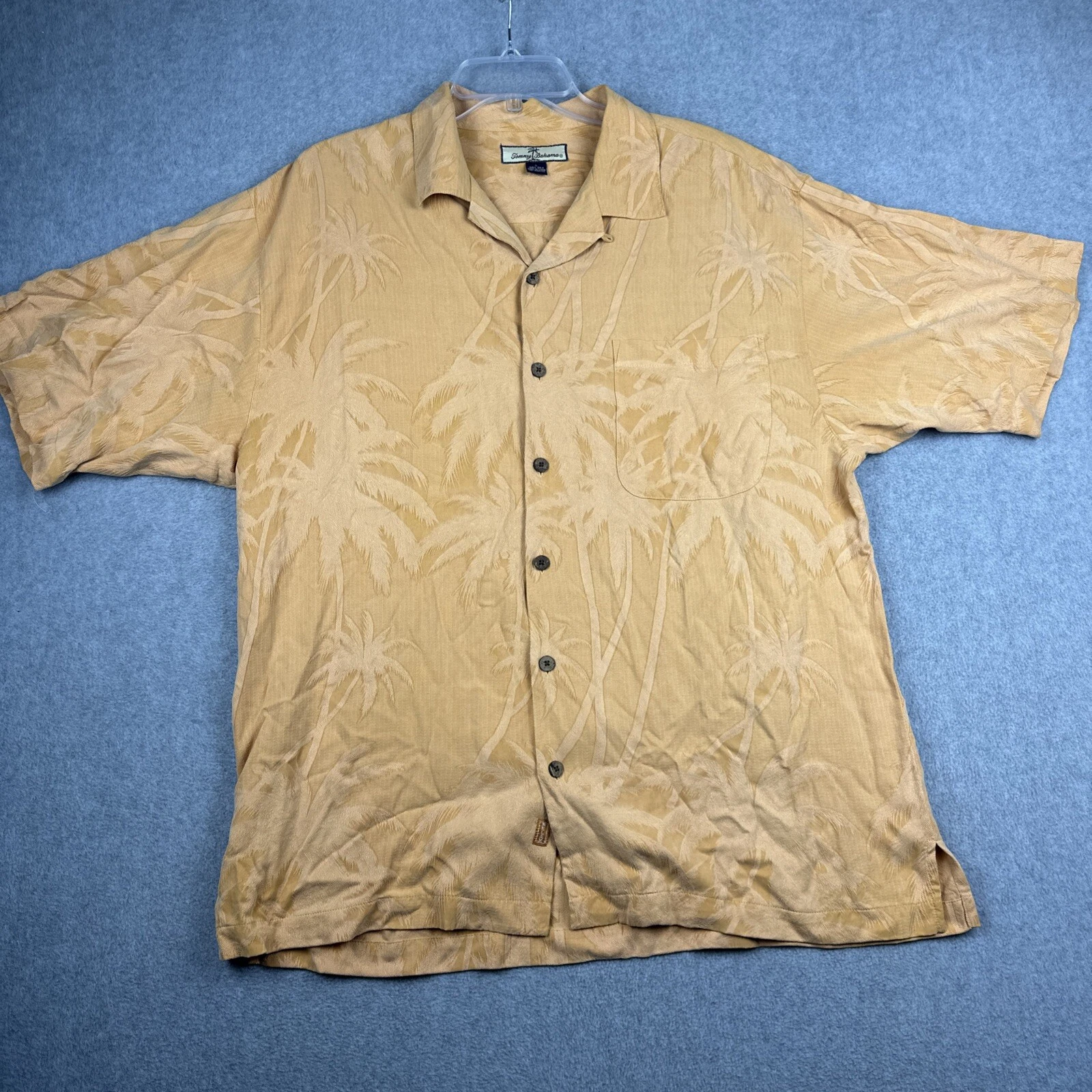 Tommy Bahama Shirt Mens L Orange Hawaiian 100% Silk Pocket Camp Floral Tropical