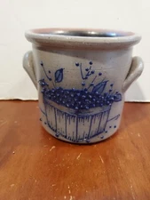 Vintage Salmon Falls Stoneware Salt Glazed Crock Cobalt Blueberry Basket, 4.5" H