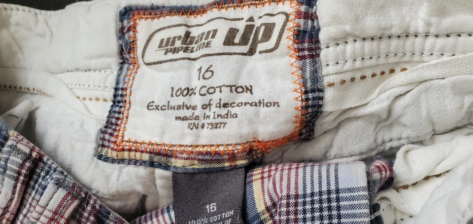 男孩 Urban Pipeline 卡其色 / Chino 蓝色格子长腿棉质短裤 16 码 — 第 3/3 张图片