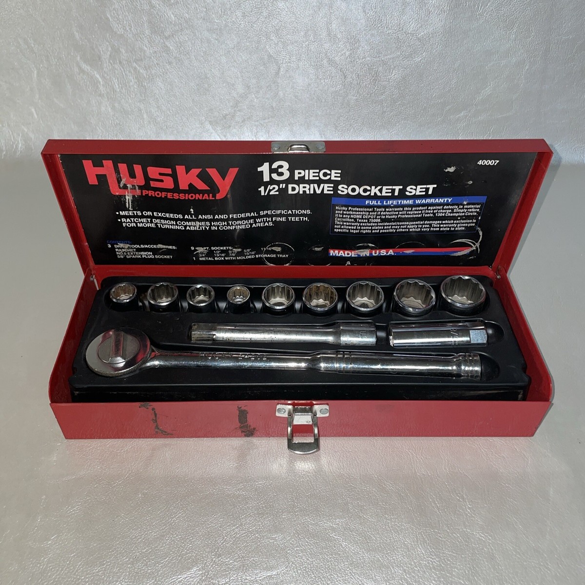 Vintage Husky Professional Socket Set 13 Piece 1/2” Drive