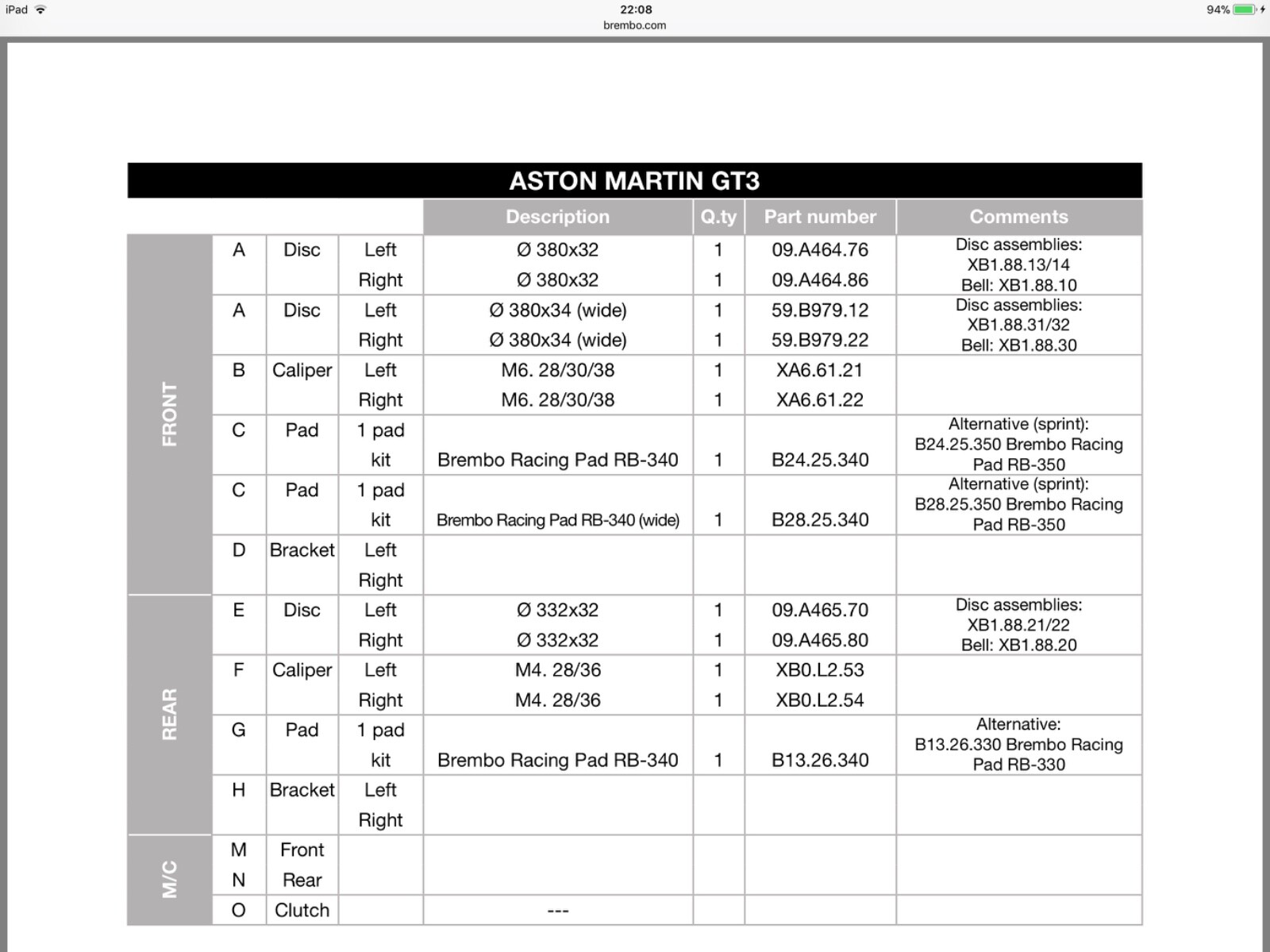 Brembo Aston Martin GT3 front dice rotor