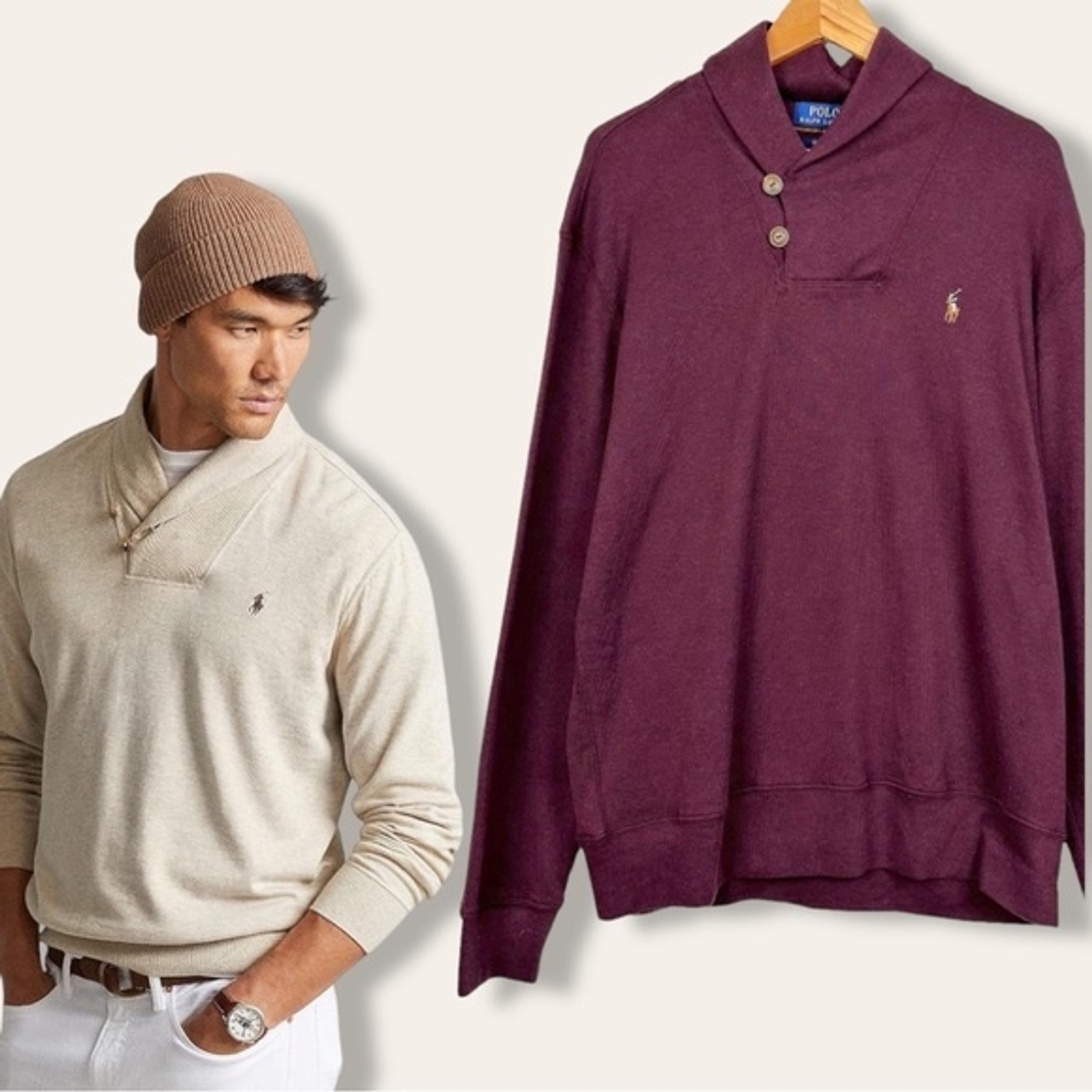 Polo Ralph Lauren Estate French Rib Button Shawl Mock… - Gem