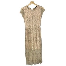 Zara Beige & Black Lace Short Sleeve Midi Dress S