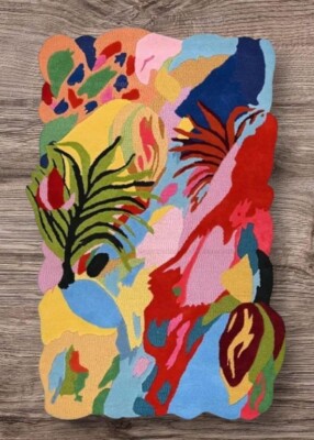 Irregular Colorful Hand Tufted Rug 100%Wool Living Room Rug Bedroom Rugs