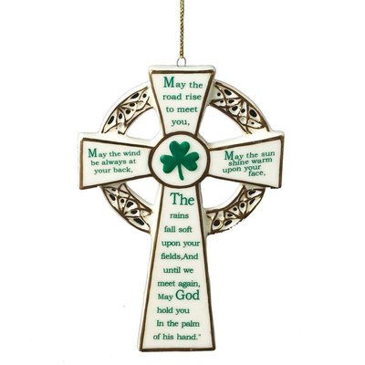 Porcelain IRISH BLESSING CROSS Christmas Ornament, 4.75'' Tall, by Kurt Adler